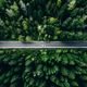 Aerial view green summer forest and asphalt road with car - PhotoDune Item for Sale