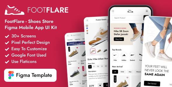 FootFlare - Shoes Store Figma Mobile App UI Kit