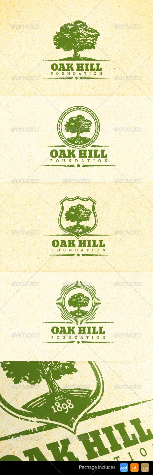 Holistic Oak Tree Vintage Emblem Logo Set - Nature Logo Templates