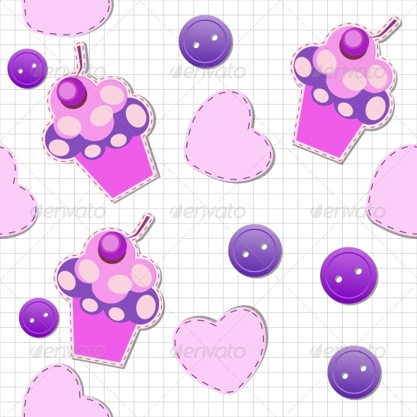 Seamless Pattern with Cupcakes - Miscellaneous Vectors