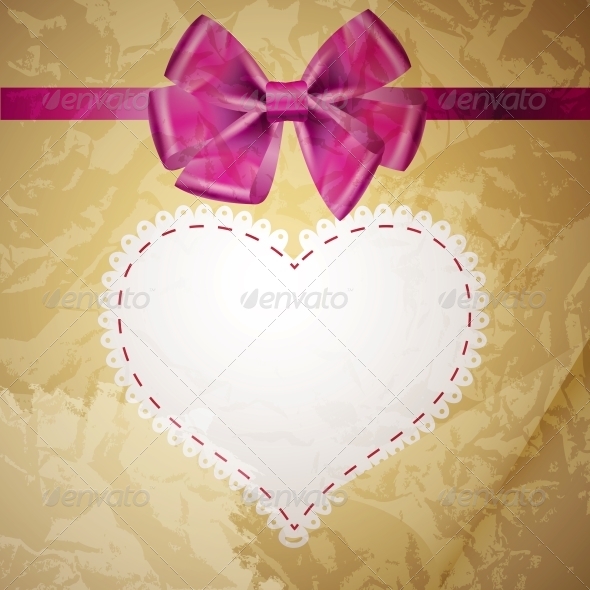 Beige Vintage Heart Frame with Glossy Bow - Miscellaneous Vectors
