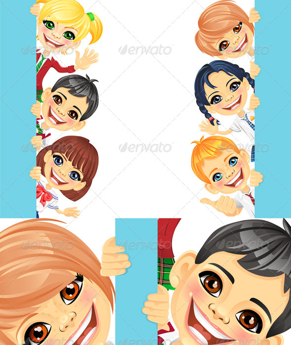 Vector Happy Smile Kids and Banner 3 - People Characters
