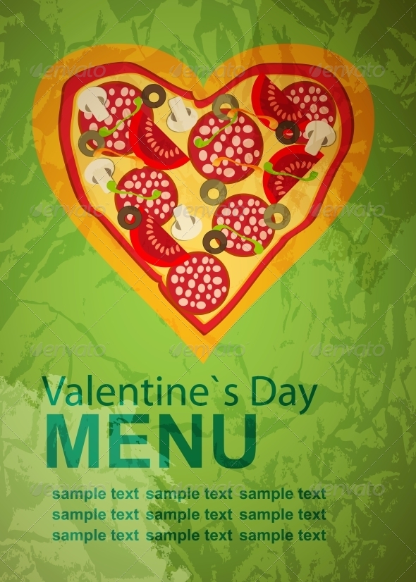 Pizza Menu Template on Valentines Day - Miscellaneous Vectors