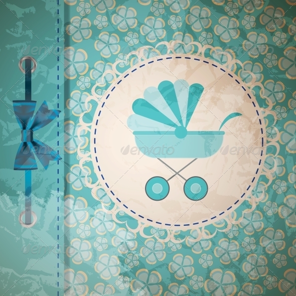 Vector Illustration of Blue Baby Carriage - Miscellaneous Vectors