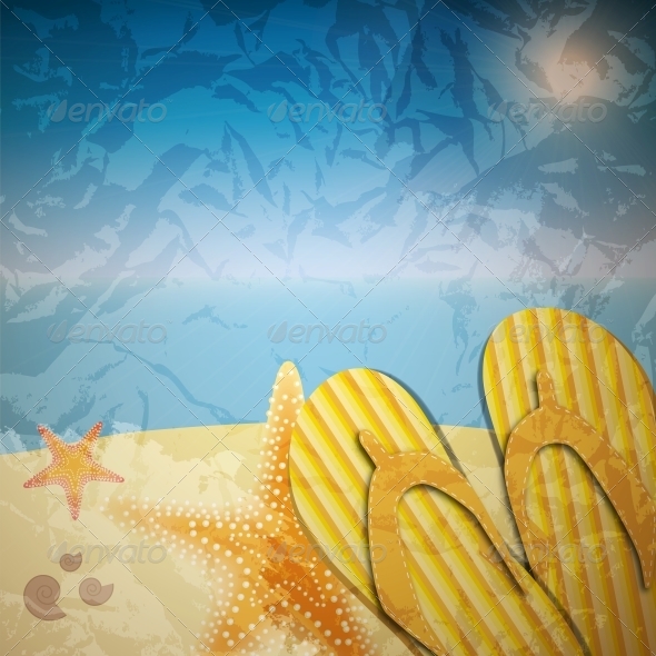 Sandals and Starfish at Beach - Miscellaneous Vectors