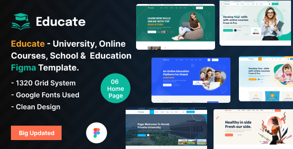 Educate - University, Online Courses, School & Education Figma Template