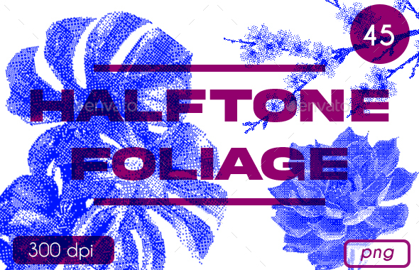 Halftone Foliage | 45 PNG Image Pack