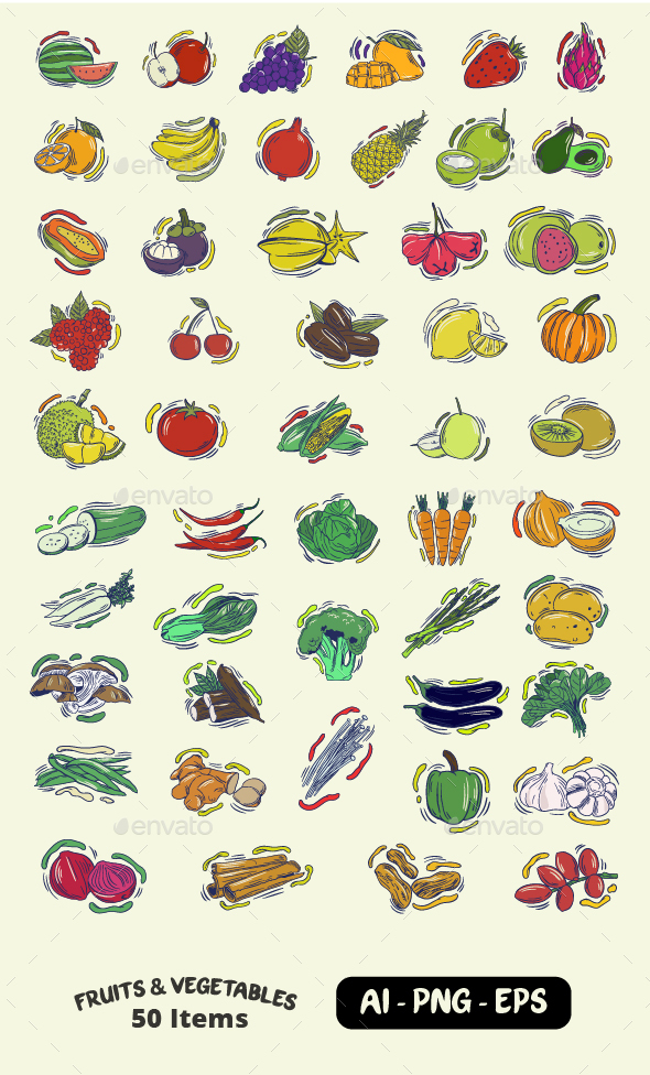 Fruits And Vegetables Illustration Pack