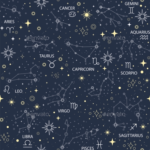 Space Galaxy Constellation Vector Seamless Pattern