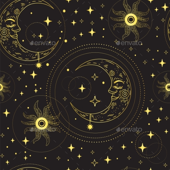 [DOWNLOAD]Stars and Crescent Moon Seamless Pattern Vector