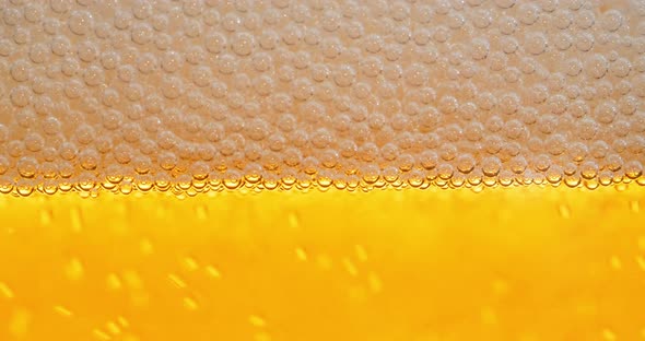 4K - Beer foam. Foam bubbles close-up