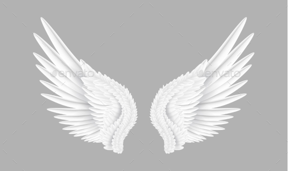 Realistic Pair of White Angel Wings