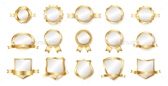 Badge Gold Buttons Empty Certificate Emblems