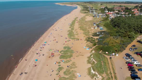 Aerial footage of the British seaside town of Hunstanton Norfolk in the UK alt