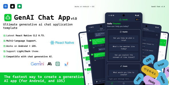 GenAI Chat v1.0 (React Native CLI -latest) | Ultimate generative AI Chat application Template