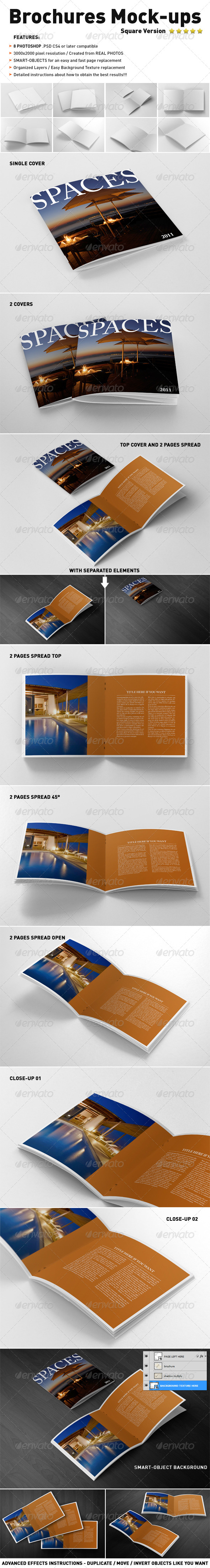 Photorealistic Square Brochure Mock-ups - Print Product Mock-Ups