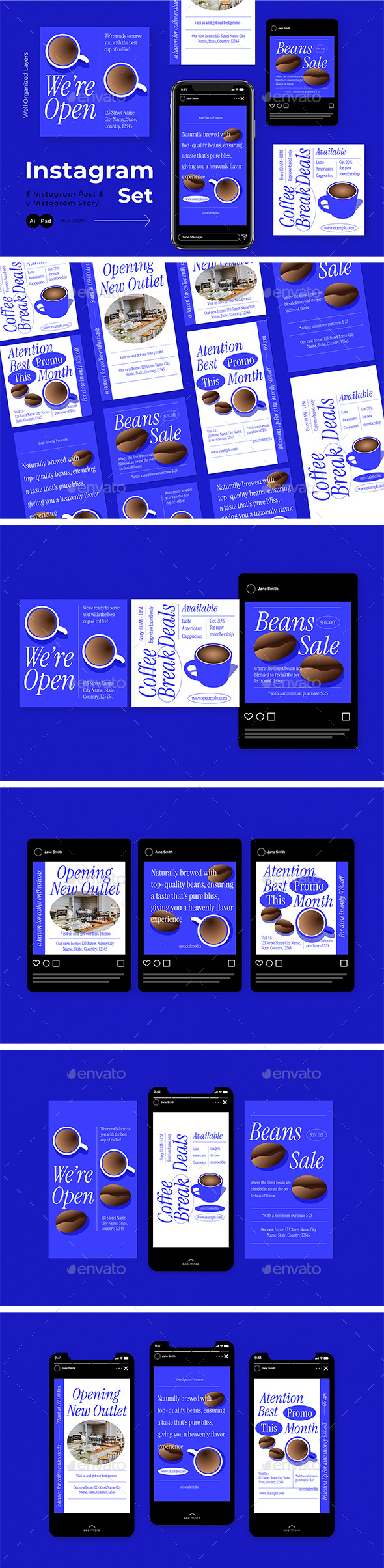 Blue Minimalist Coffee Shop Instagram Pack