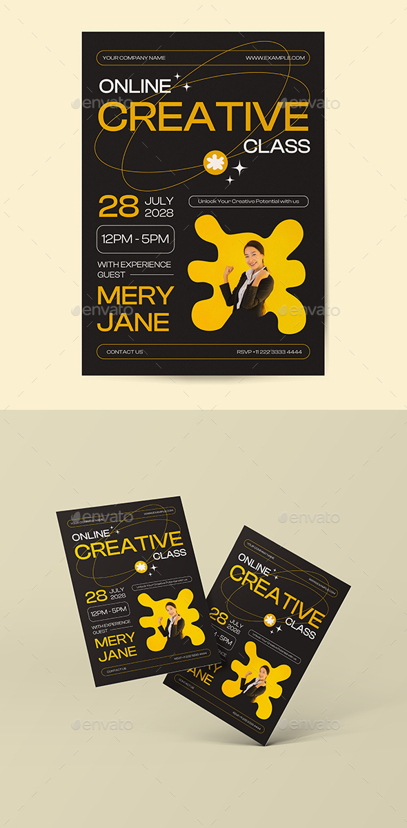 Black Yellow Anti Design Online Creative Class Flyer