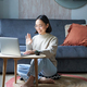 Portrait of young working woman, korean girl studying on remote online, talking to laptop, video - PhotoDune Item for Sale