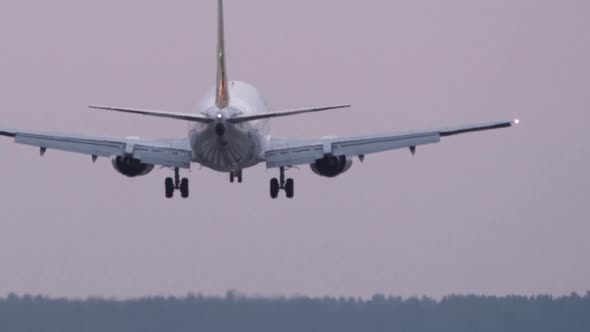 HD - Airplane landing on airport runway. Close-up	 alt