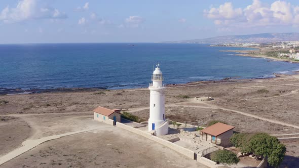 Aerial View of Cyprus Lighthouse on the Seashore alt