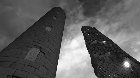 Collapsing medieval defensive towers. Attack falling enemy castle failure alt