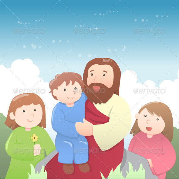 Jesus with Kids Cartoon by TanahAirStudio | GraphicRiver