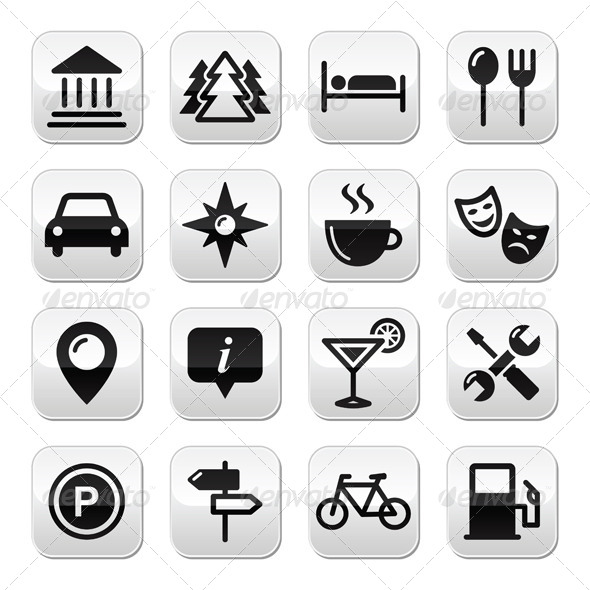 Travel Tourism Buttons Set - Travel Conceptual