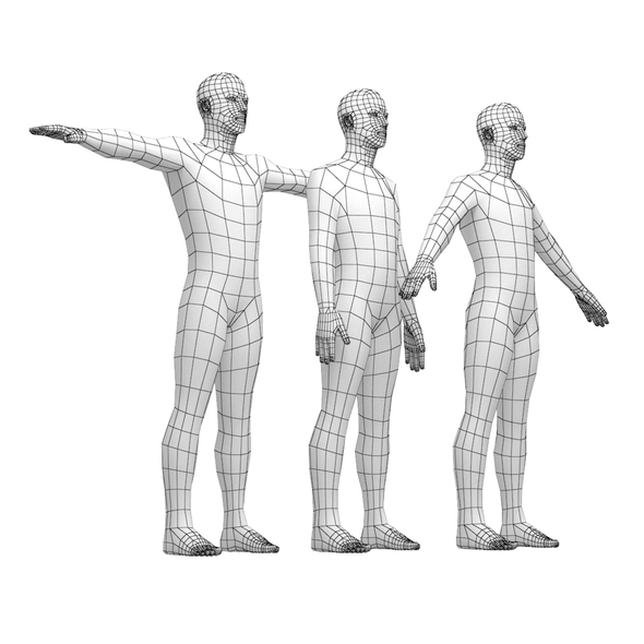 Natural Male in 3 Modeling Poses Base Mesh
