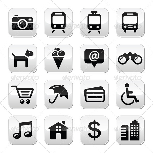 Travel Tourism and Transport Buttons Set - Travel Conceptual