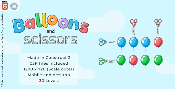 Balloons and scissors - HTML5 Puzzle game