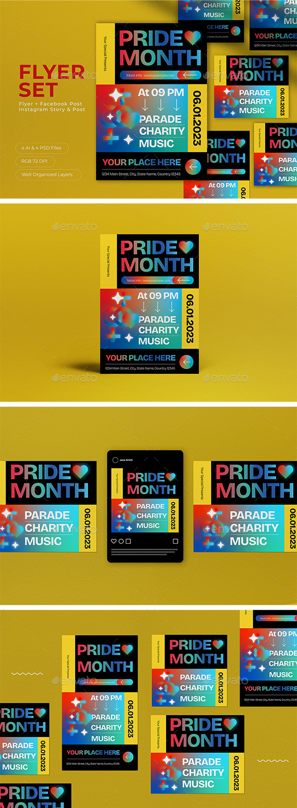 Black Y2K Pride Month Flyer Set