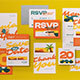 Orange Flat Design Summer Wedding Invitation Set