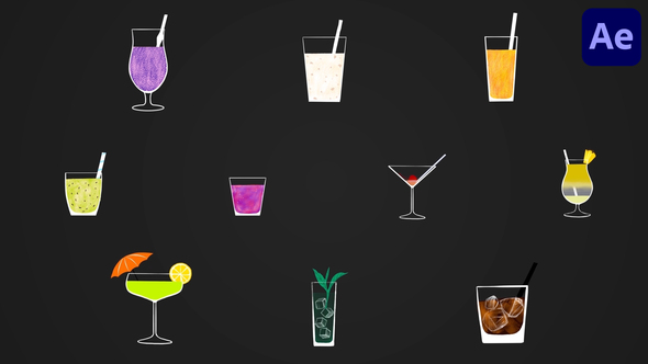 Cocktail Animated Stickers for After Effects