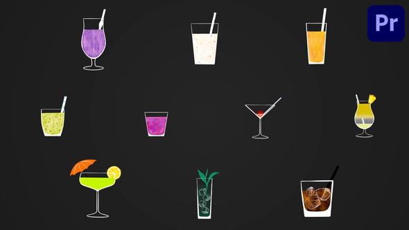 Cocktail Animated Stickers for Premiere Pro