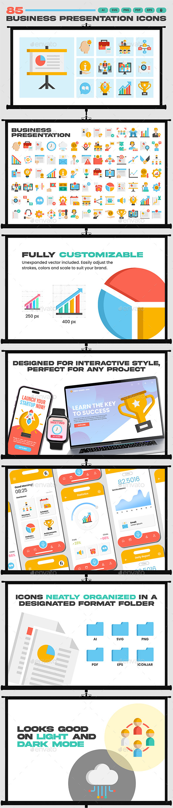 85 Business Presentation Icons | Pasteline Series