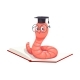 Cartoon Bookworm Character in Student Academic Cap 