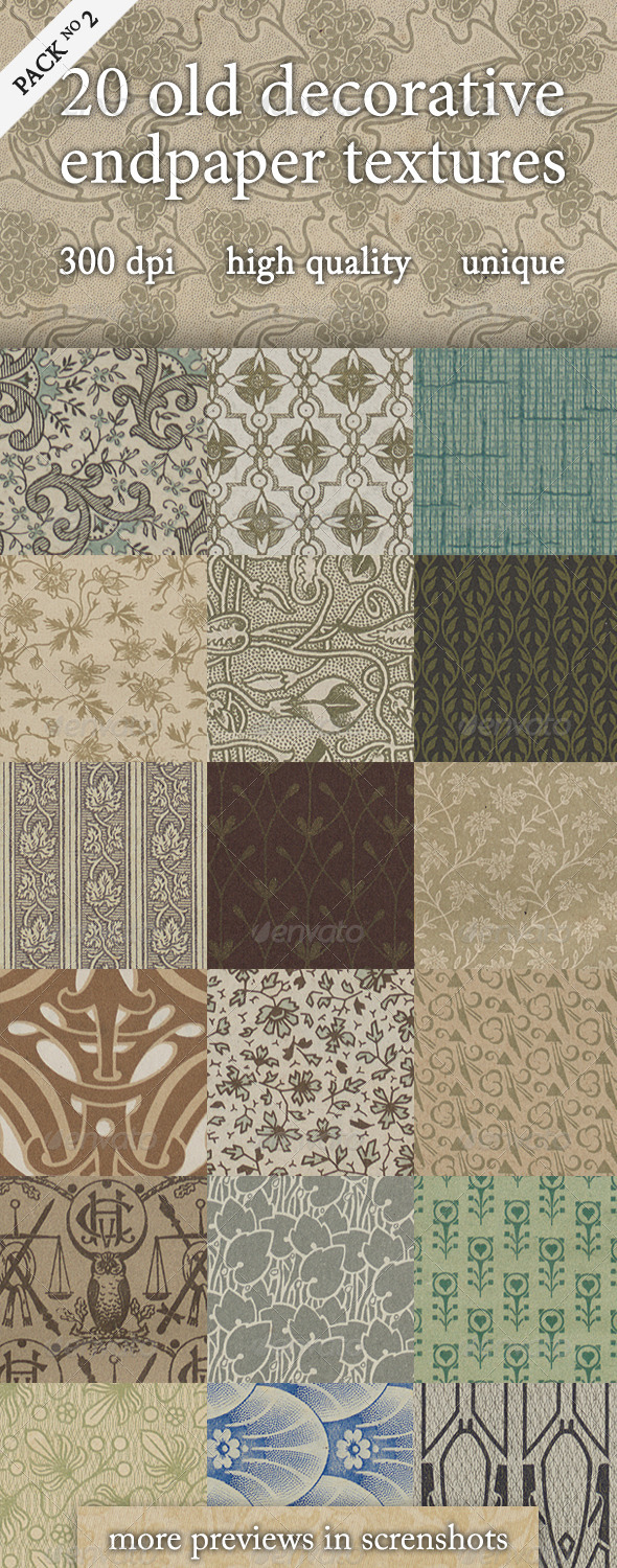 20 Old Decorative Endpaper Textures Pack 2 - Paper Textures