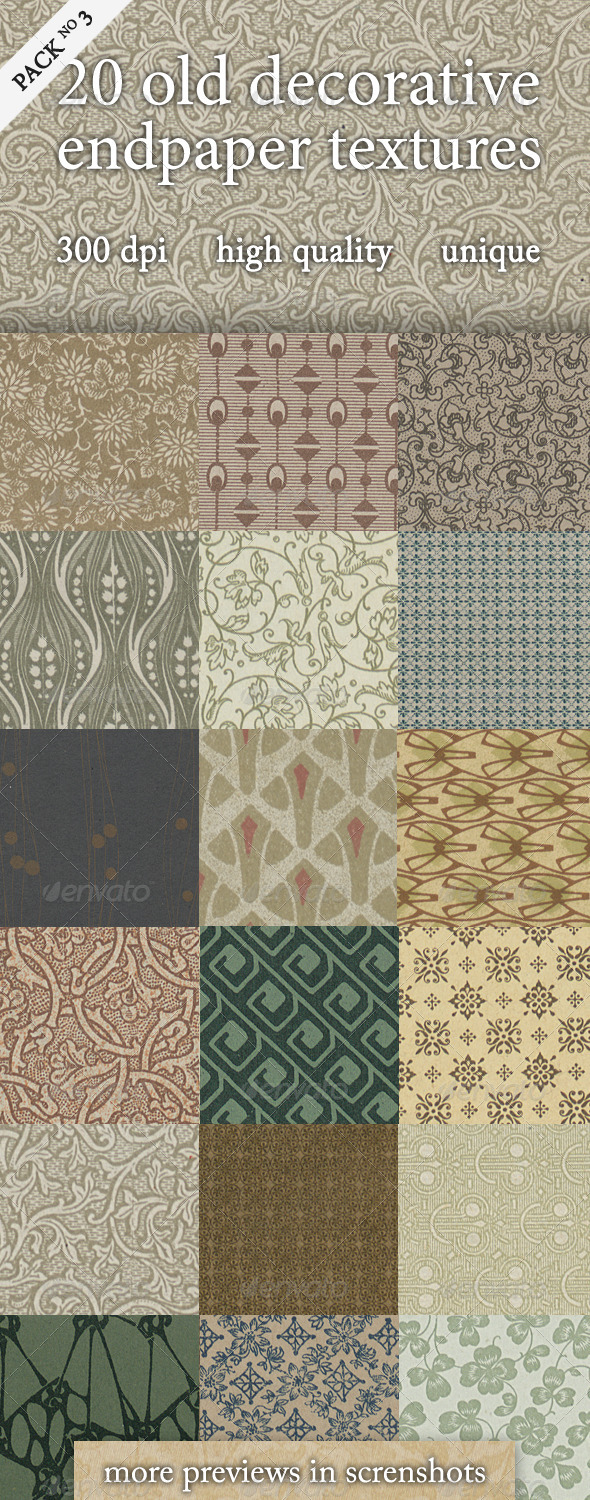 20 Old Decorative Endpaper Textures Pack 3 - Paper Textures