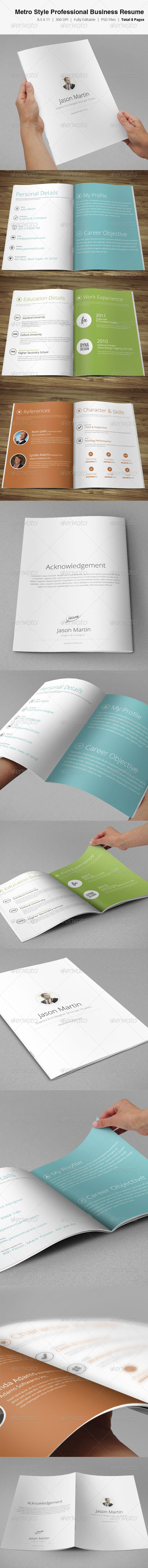 Metro Style Professional Business Resume - Resumes Stationery