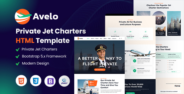 Avelo - Private Jet Charters HTML Template