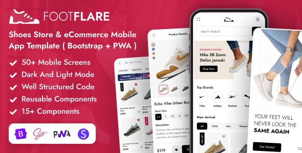 FootFlare - Shoes Store & eCommerce Mobile App Template ( Bootstrap + PWA )