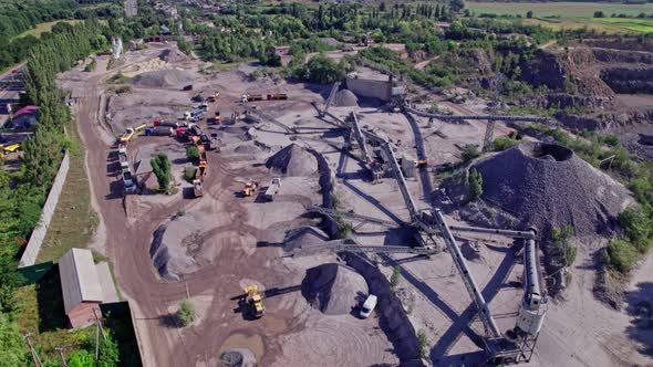 Stone Crusher Plant Machine in Work Process Conveyor Belt and Hopper Feeder alt