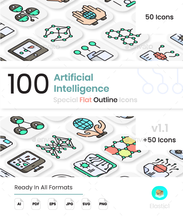 Artificial Intelligence Flat Outline Icons