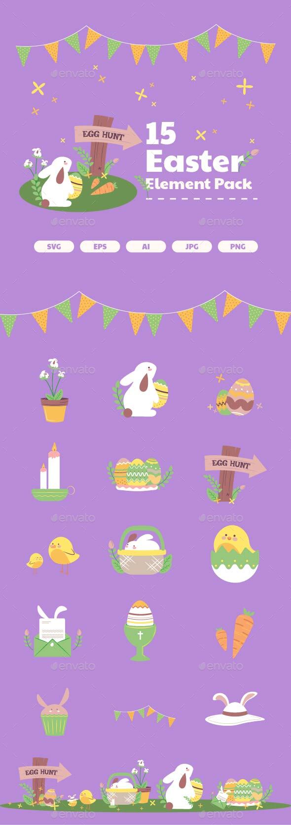 Green White Flat Soft and Gentle Easter Element Pack