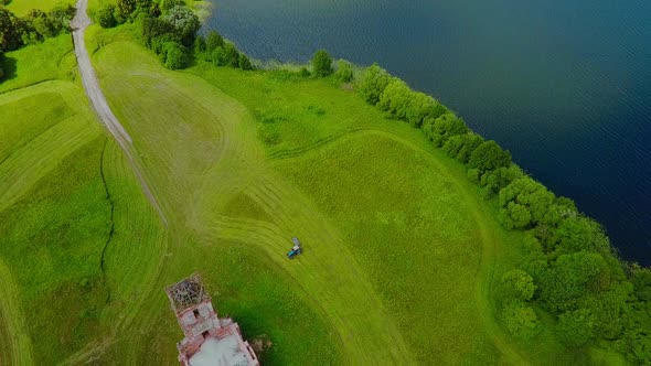 Island Old Church and Tractor