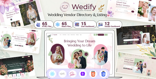 Wedify - Wedding Vendor Directory & Listing HTML5 React Next JS Template