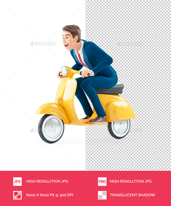 3D Cartoon Businessman Riding a Scooter