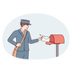 Man in Postman Uniform Throws Paper Letter Into