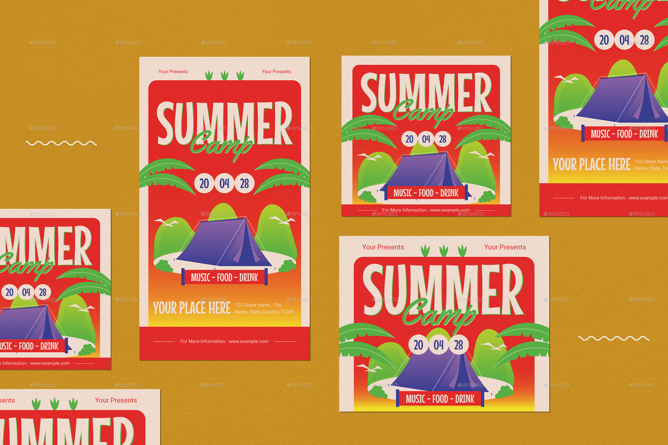 Orange Gradient Summer Camp Flyer Set, Print Templates | GraphicRiver